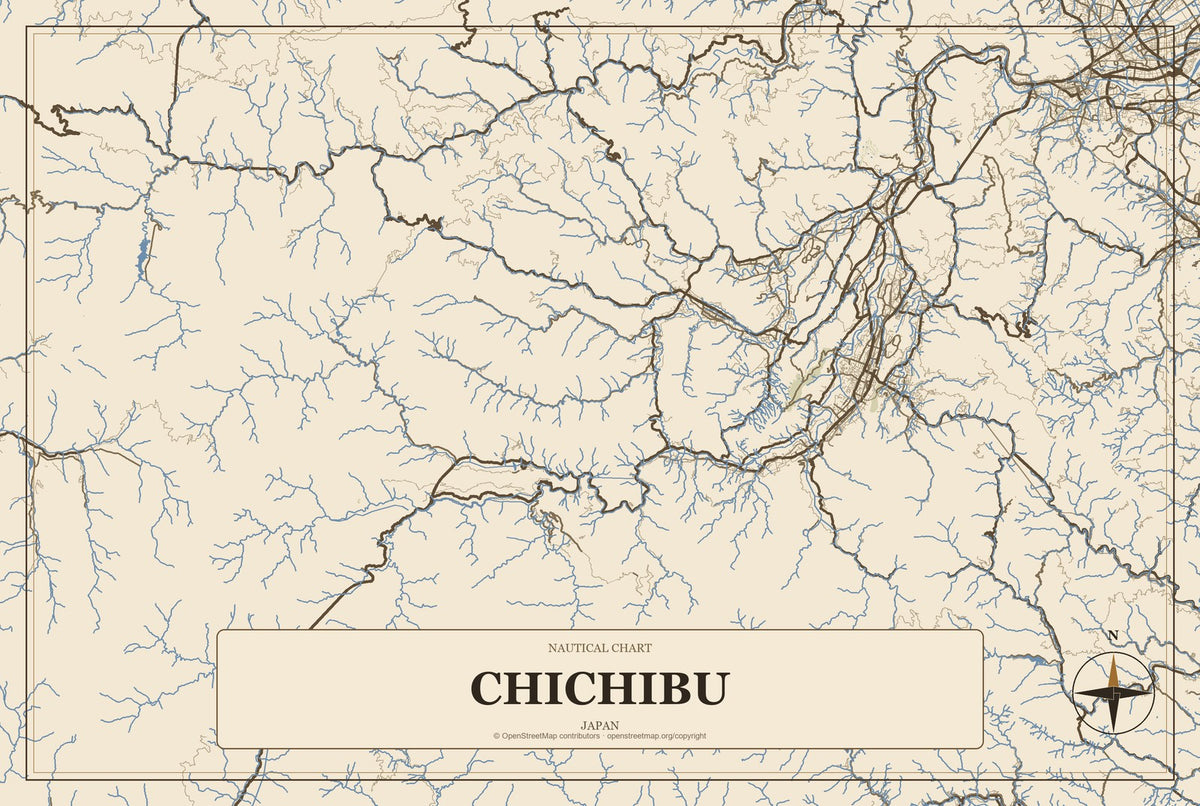 Chichibu, Japan City Map Aluminum Sign in Heritage Nautical style