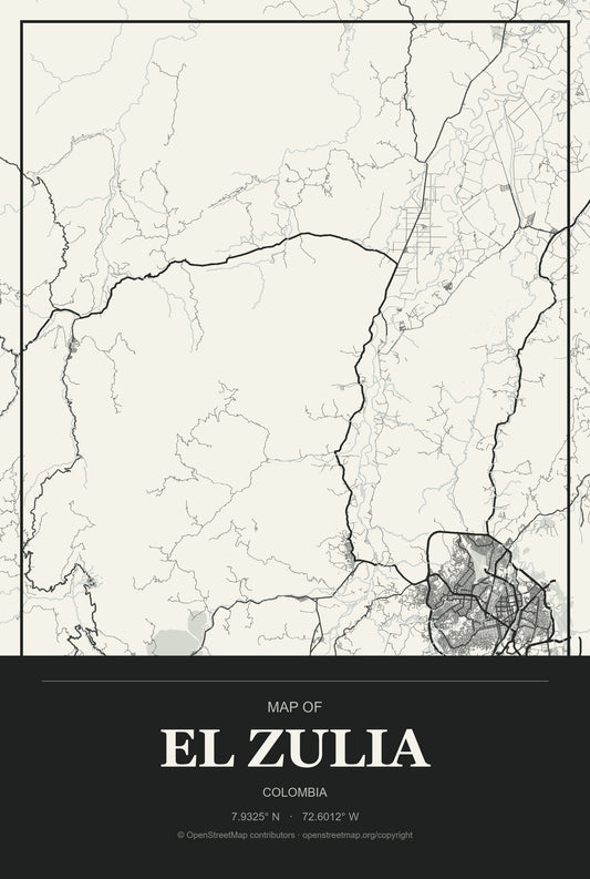 El Zulia, Colombia City Map Aluminum Sign in Museum Plaque style