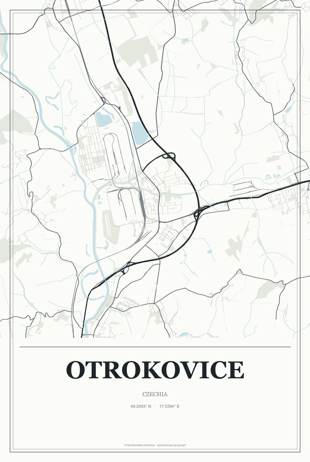 Otrokovice, Czechia City Map Aluminum Sign in Gallery Air style