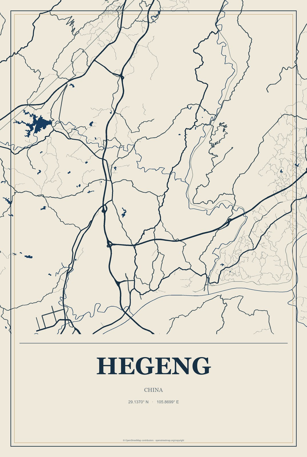 Hegeng, China City Map Aluminum Sign in Coastal Cutout style