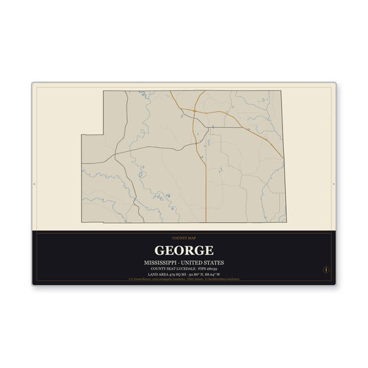 George County, Mississippi Map Aluminum Sign in Museum Plaque style