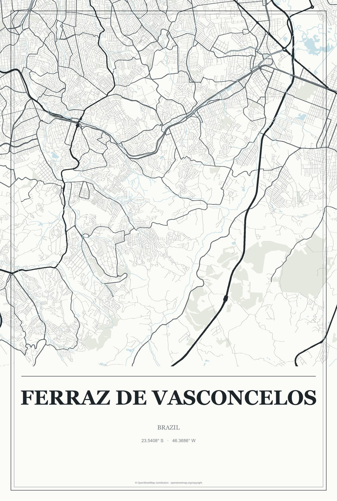 Ferraz de Vasconcelos, Brazil City Map Aluminum Sign in Gallery Air style
