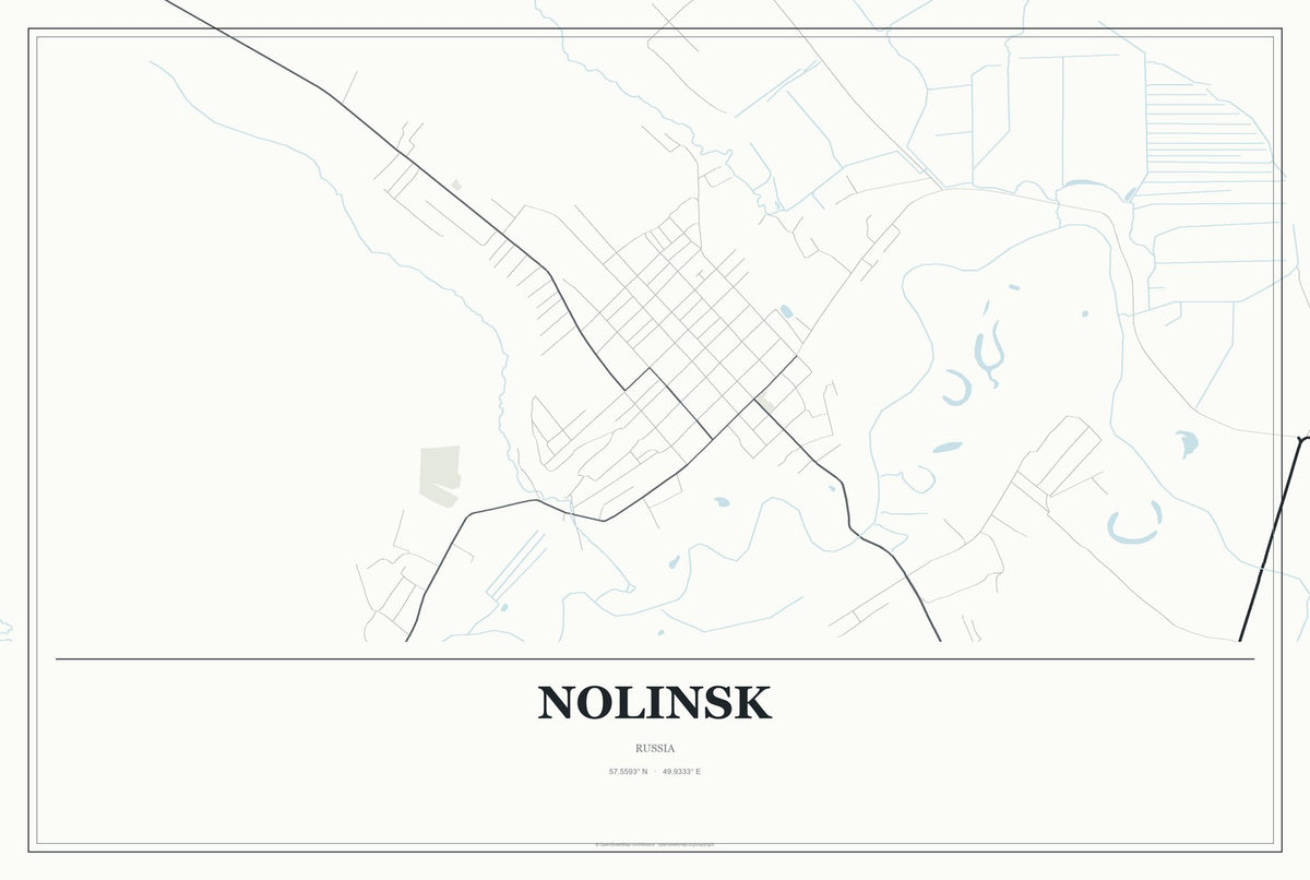 Nolinsk, Russia City Map Aluminum Sign in Gallery Air style