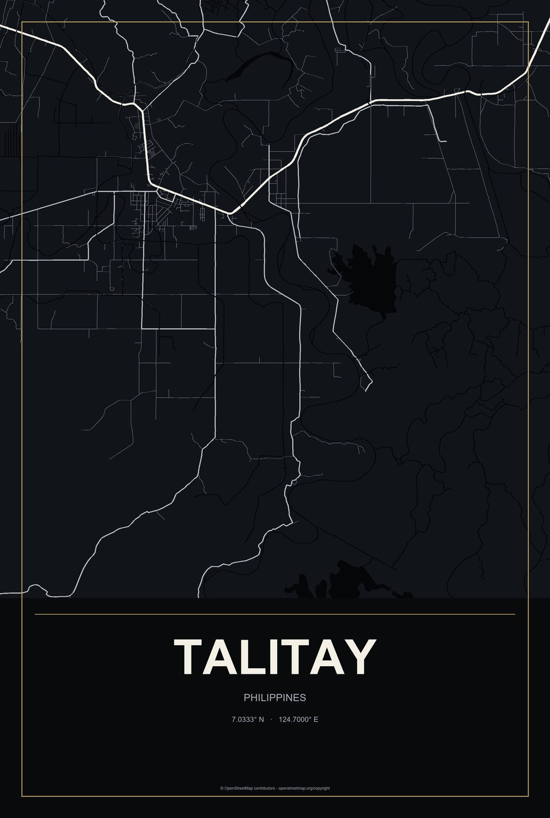 Talitay, Philippines City Map Aluminum Sign in Metropolitan Noir style