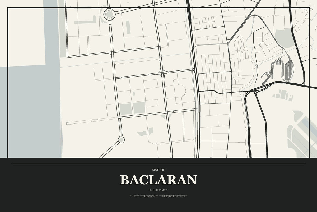 Baclaran, Philippines City Map Aluminum Sign in Museum Plaque style