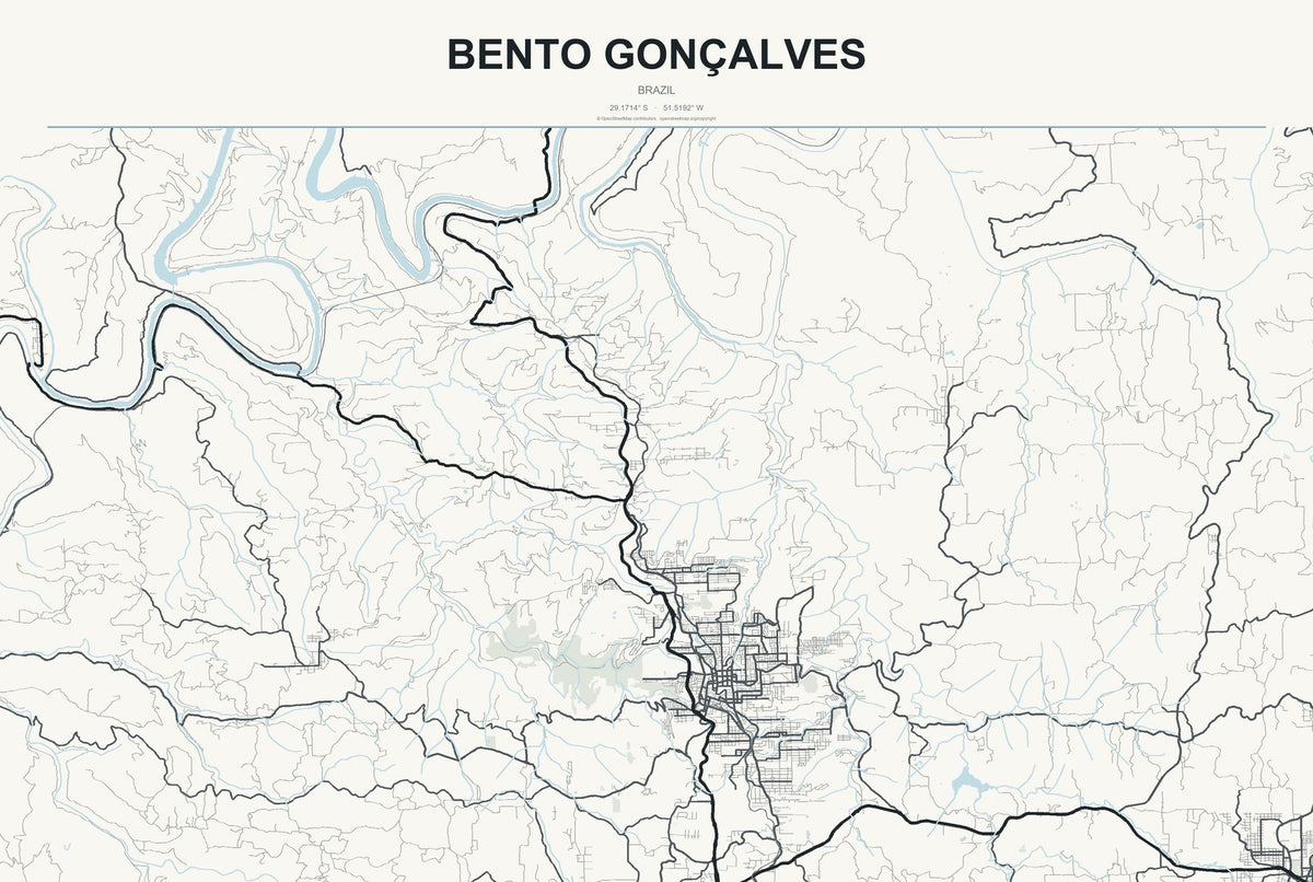 Bento Gonçalves, Brazil City Map Aluminum Sign in Headline Atlas style