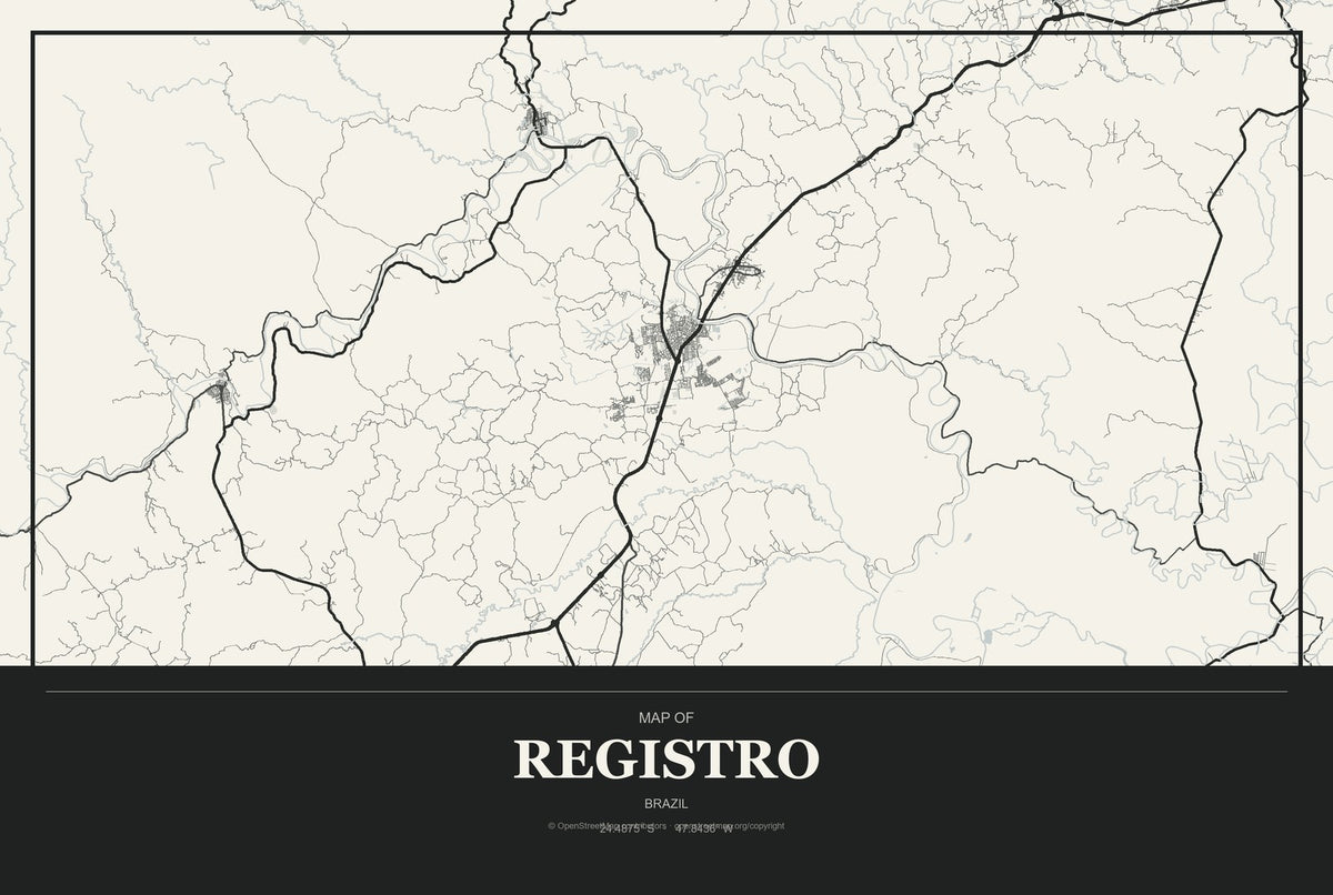 Registro, Brazil City Map Aluminum Sign in Museum Plaque style