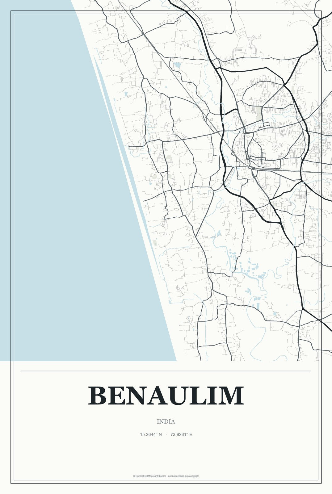 Benaulim, India City Map Aluminum Sign in Gallery Air style