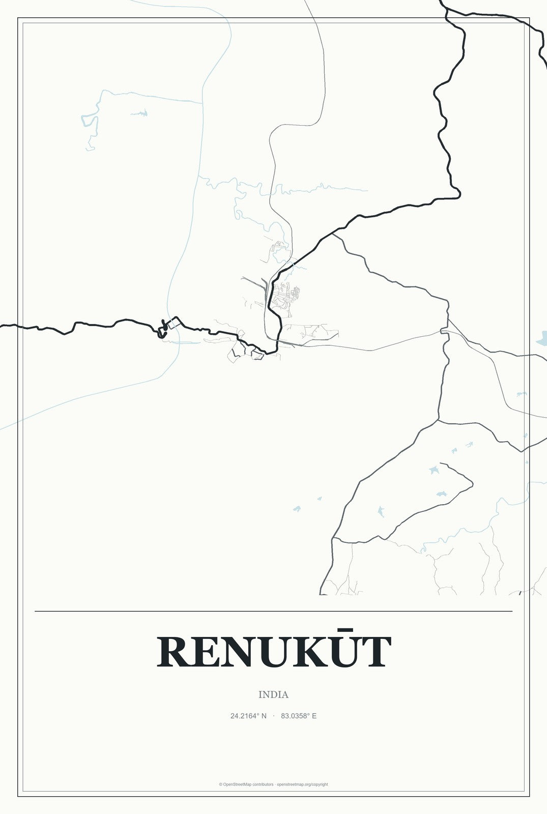 Renukūt, India City Map Aluminum Sign in Gallery Air style