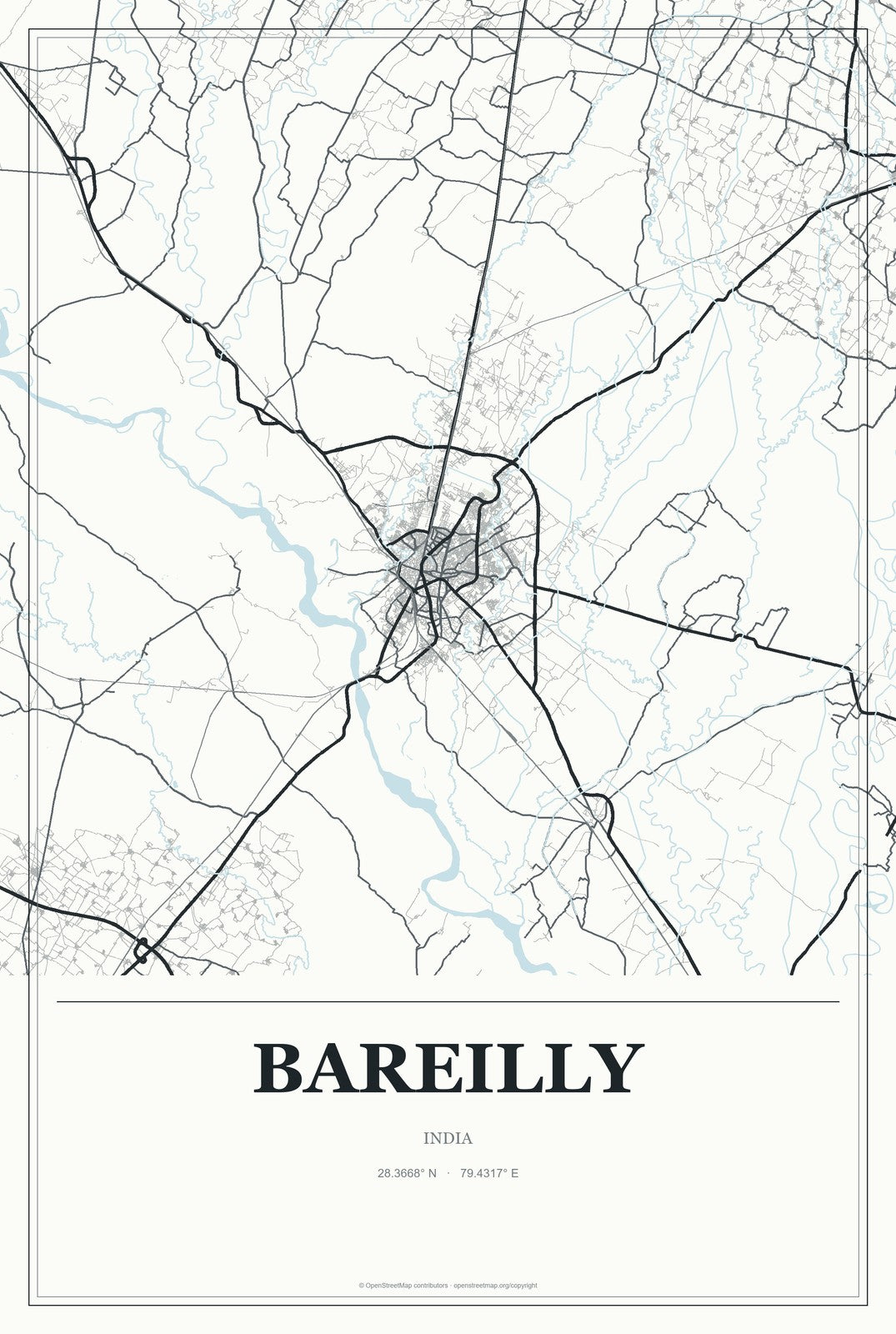 Bareilly, India City Map Aluminum Sign in Gallery Air style