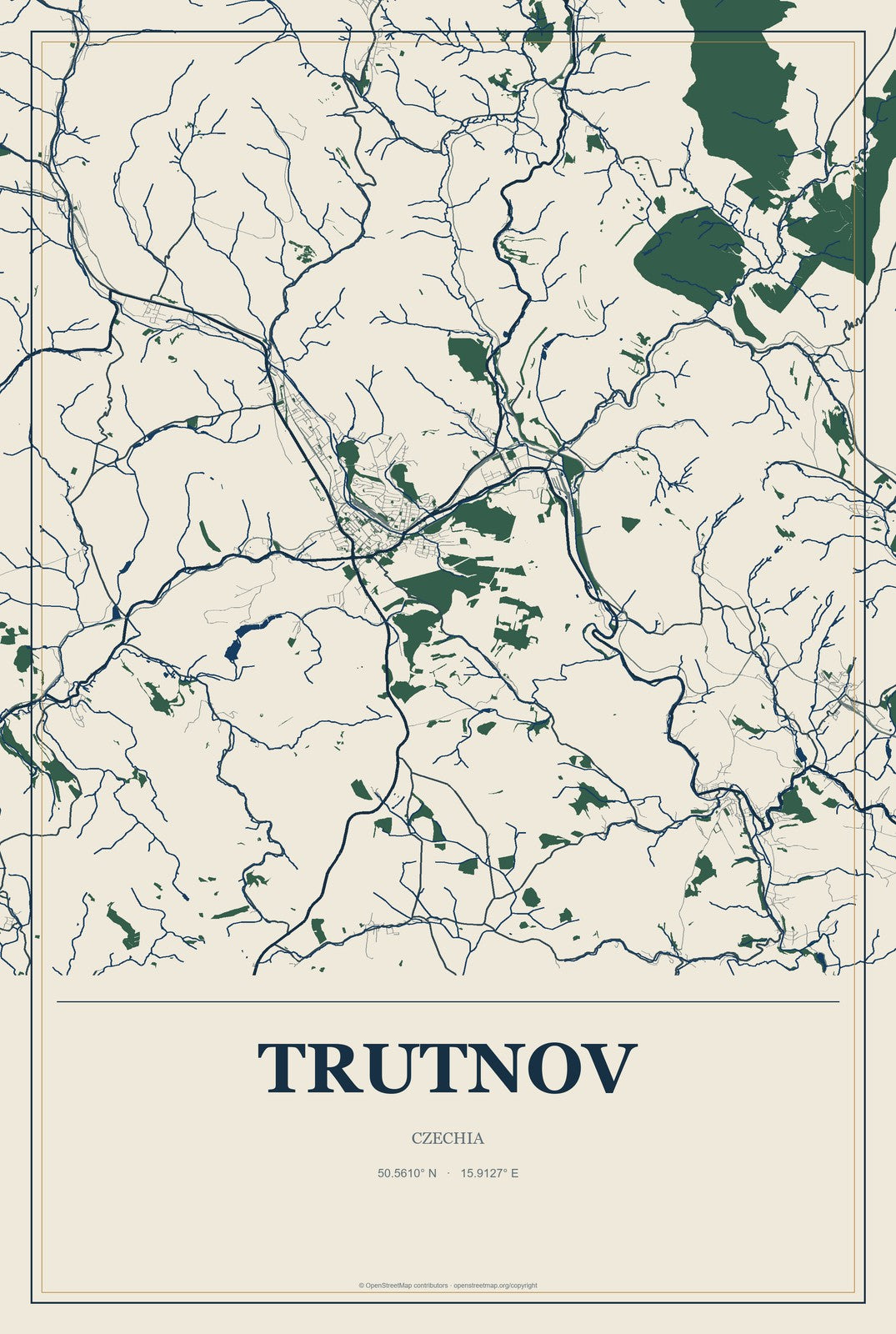 Trutnov, Czechia City Map Aluminum Sign in Coastal Cutout style