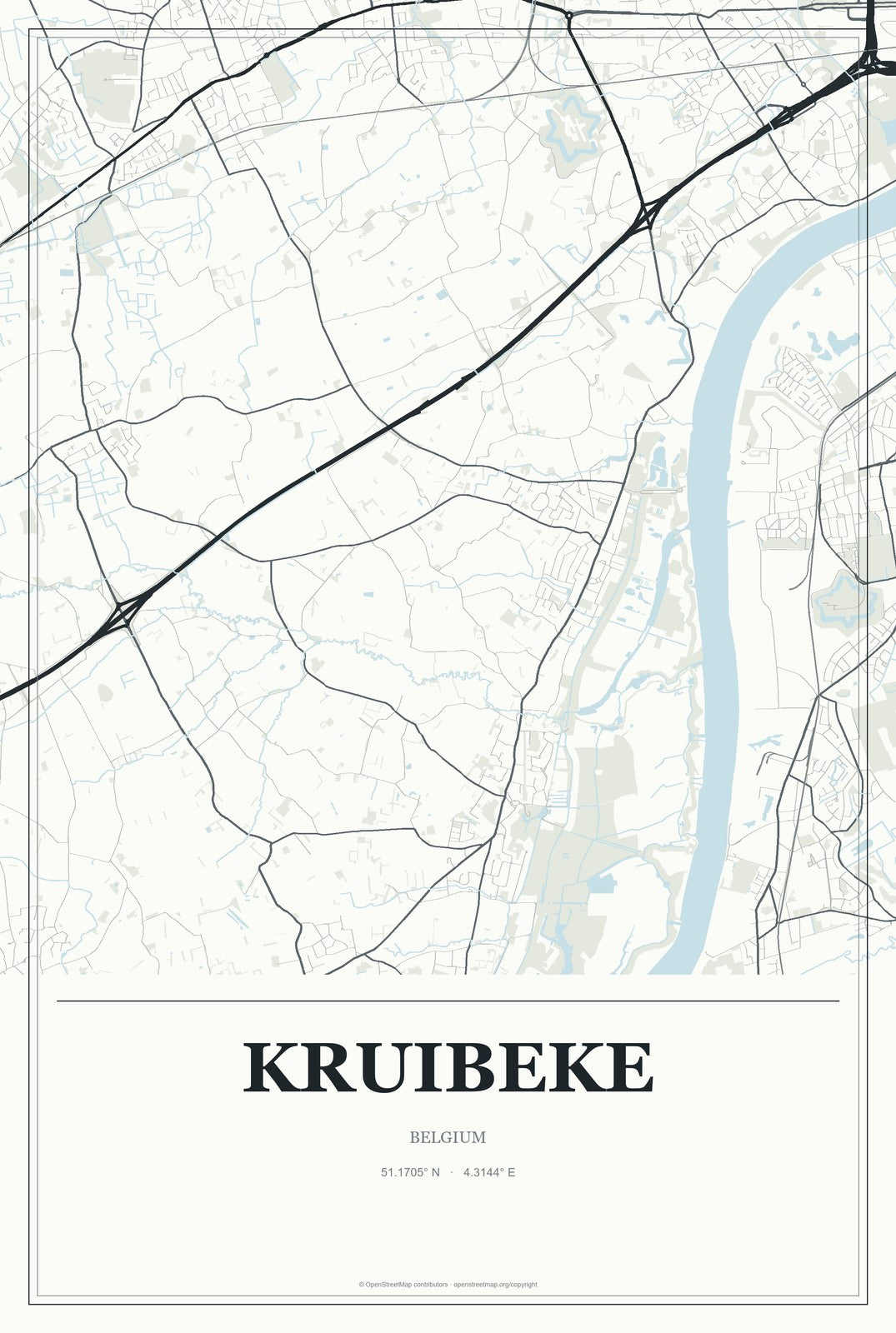 Kruibeke, Belgium City Map Aluminum Sign in Gallery Air style
