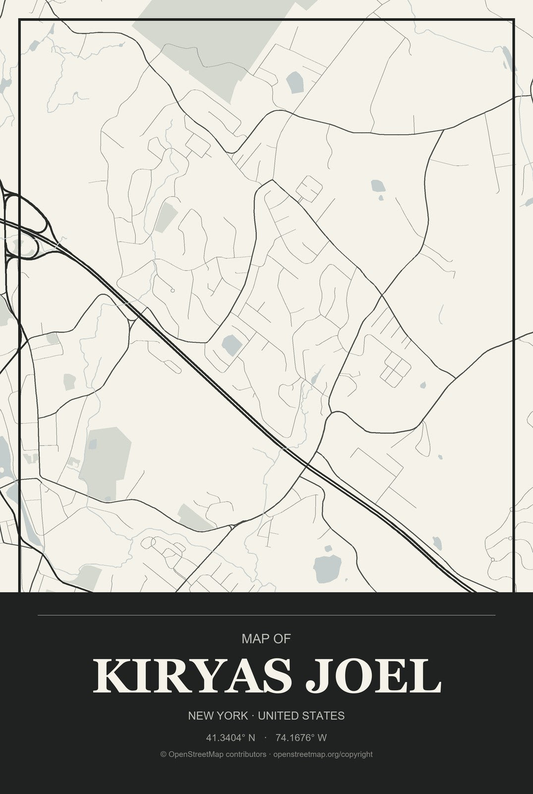 Kiryas Joel, New York City Map Aluminum Sign in Museum Plaque style