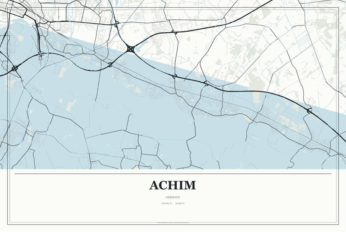 Achim, Germany City Map Aluminum Sign in Gallery Air style