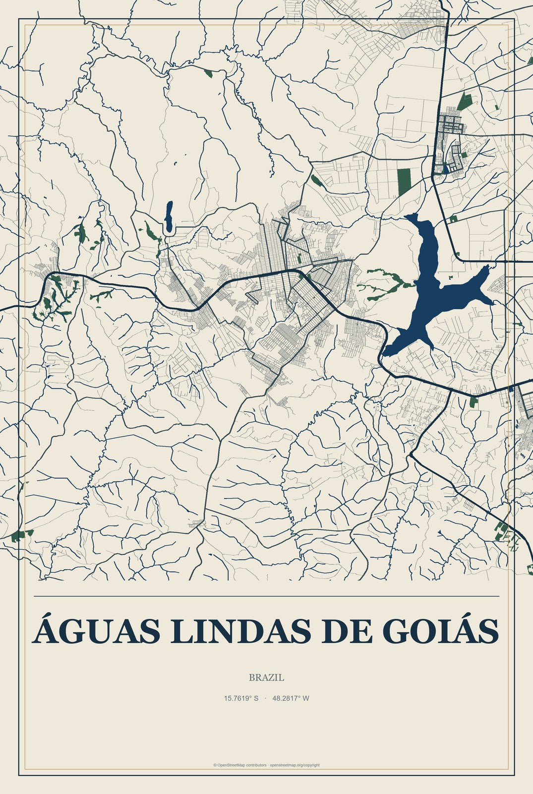 Águas Lindas de Goiás, Brazil City Map Aluminum Sign in Coastal Cutout style
