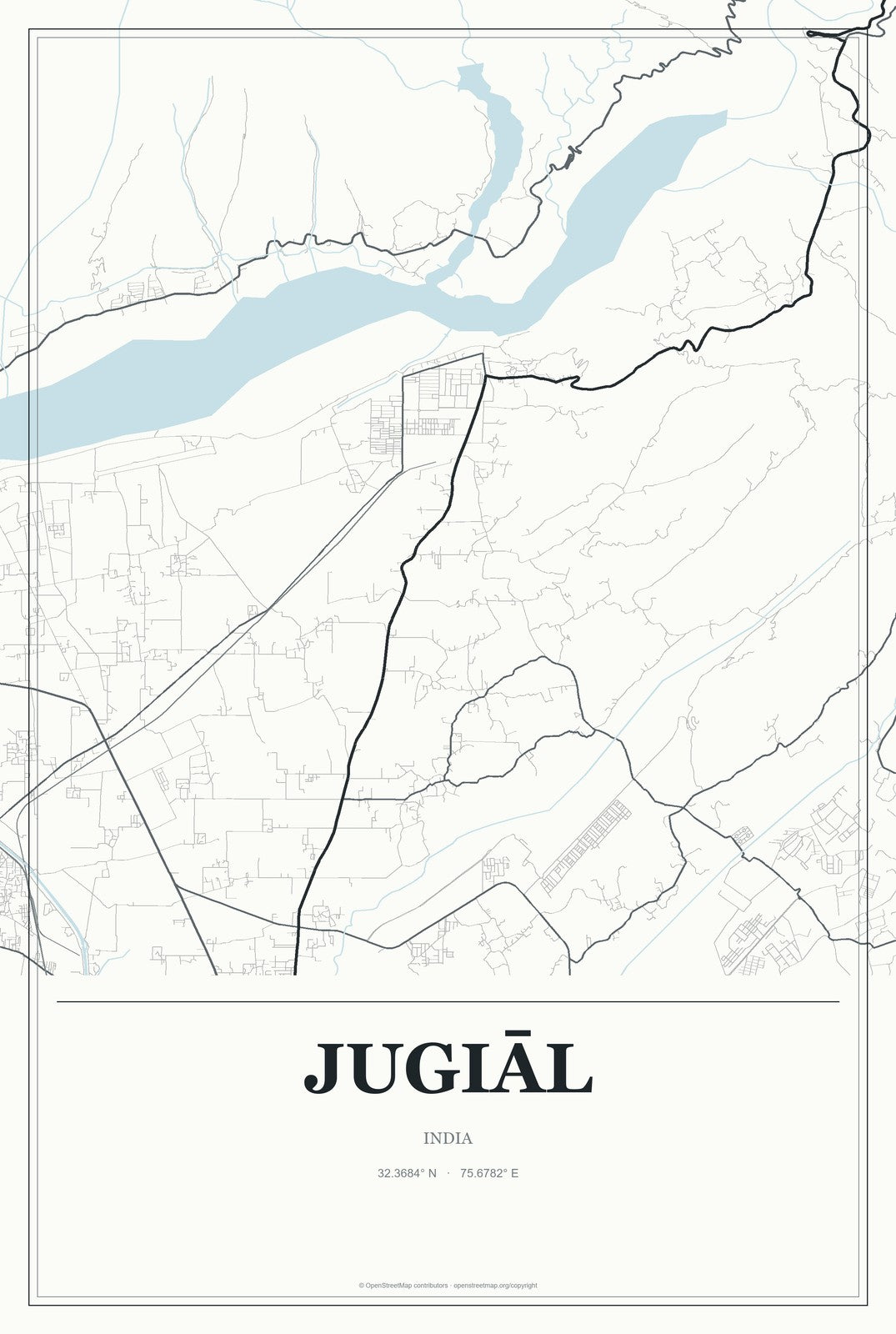 Jugiāl, India City Map Aluminum Sign in Gallery Air style