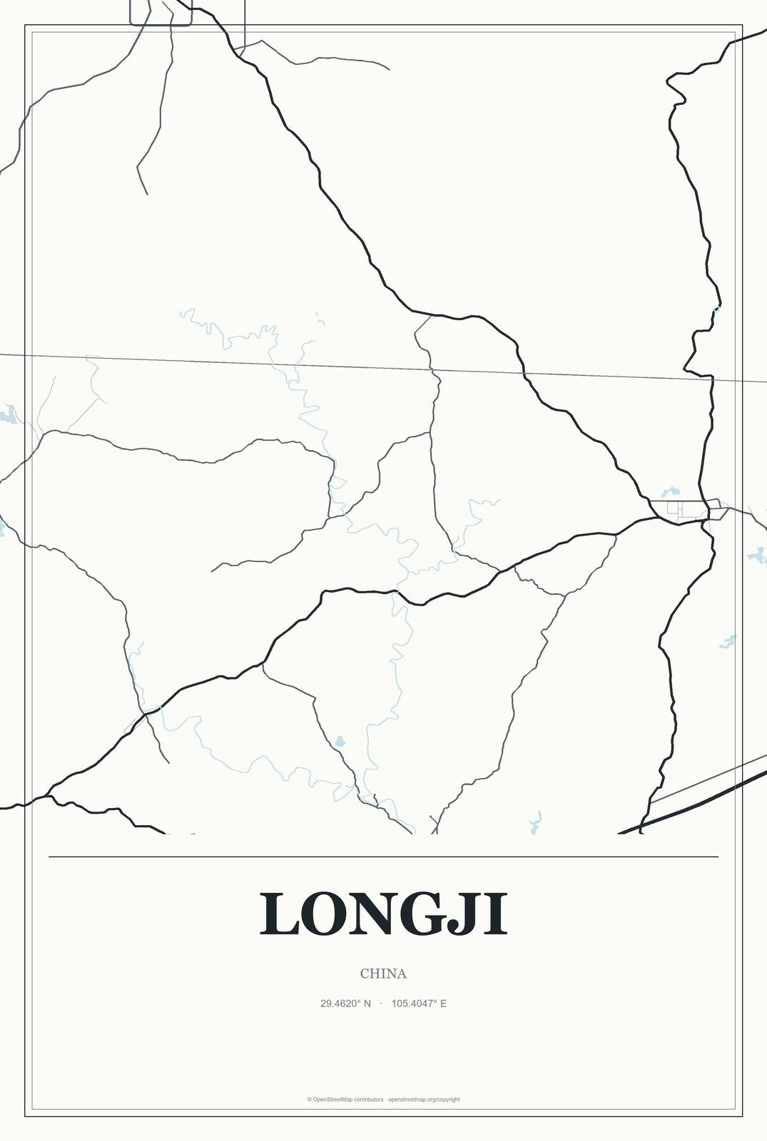 Longji, China City Map Aluminum Sign in Gallery Air style