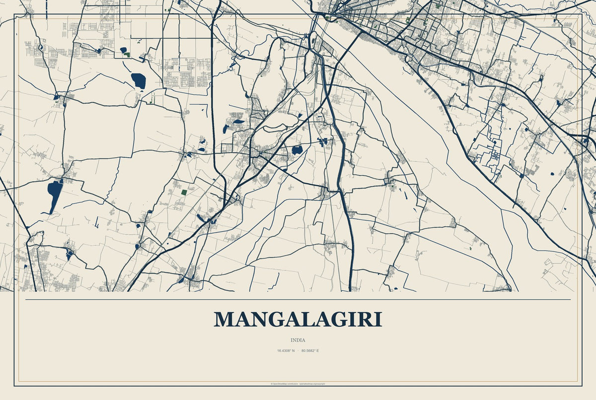 Mangalagiri, India City Map Aluminum Sign in Coastal Cutout style