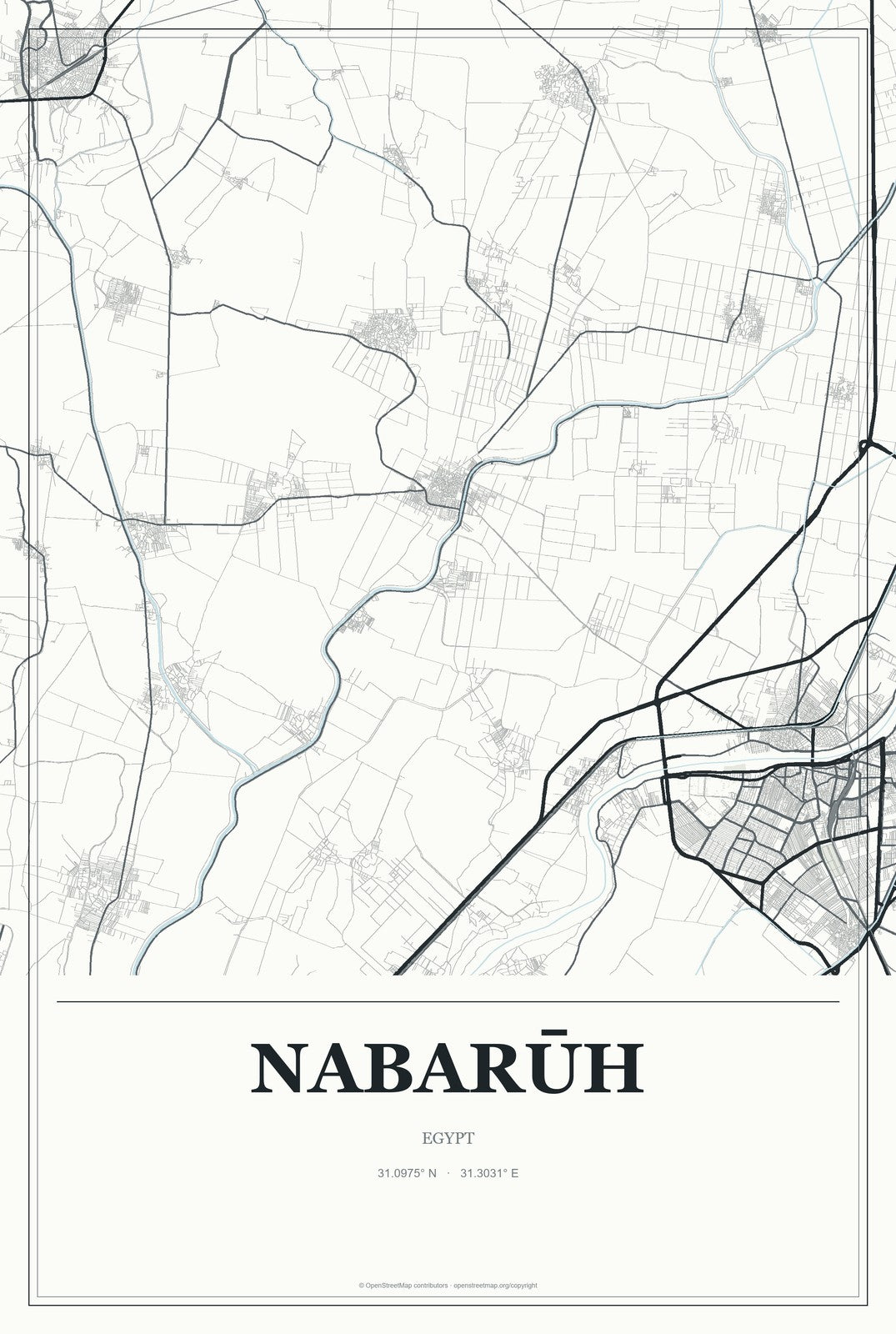 Nabarūh, Egypt City Map Aluminum Sign in Gallery Air style