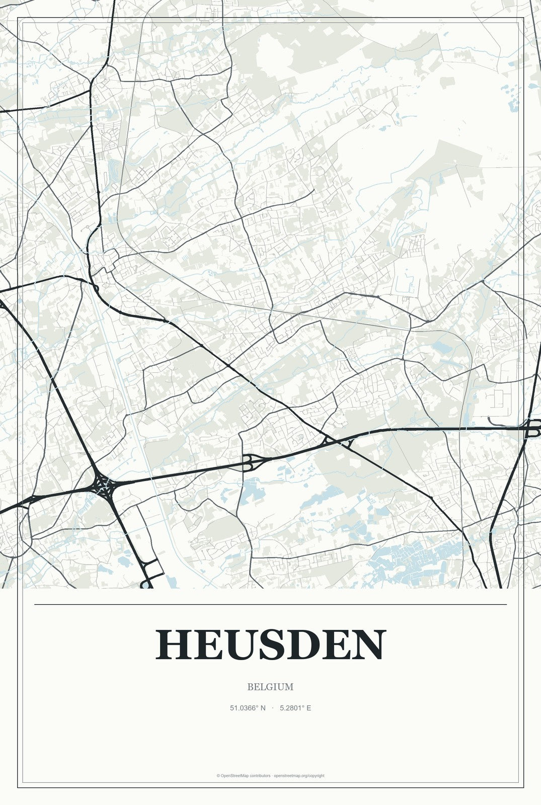 Heusden, Belgium City Map Aluminum Sign in Gallery Air style