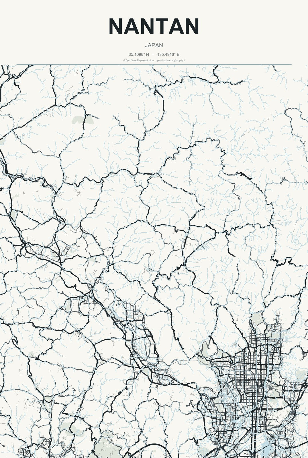 Nantan, Japan City Map Aluminum Sign in Headline Atlas style