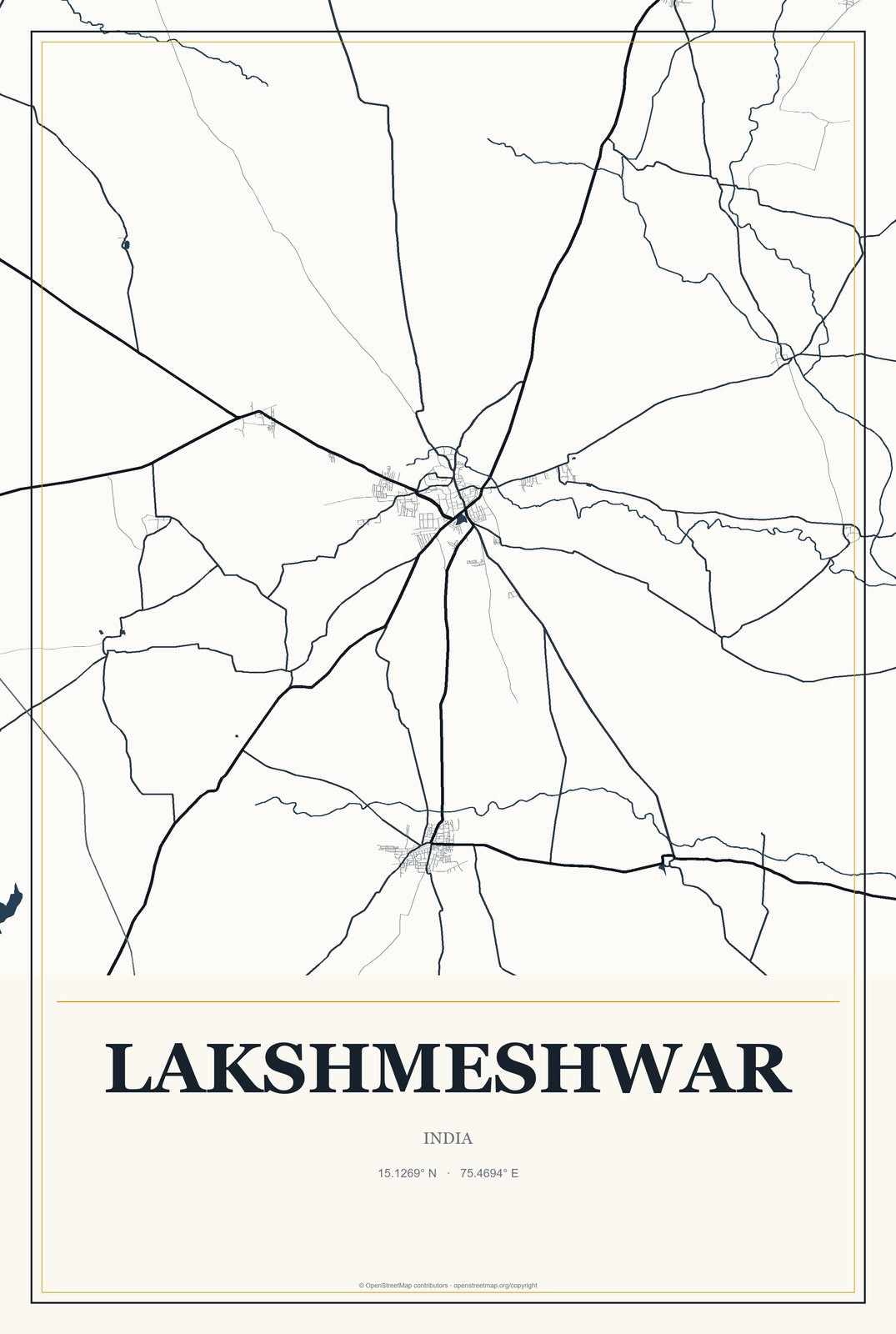 Lakshmeshwar, India City Map Aluminum Sign in Citrine Modern style