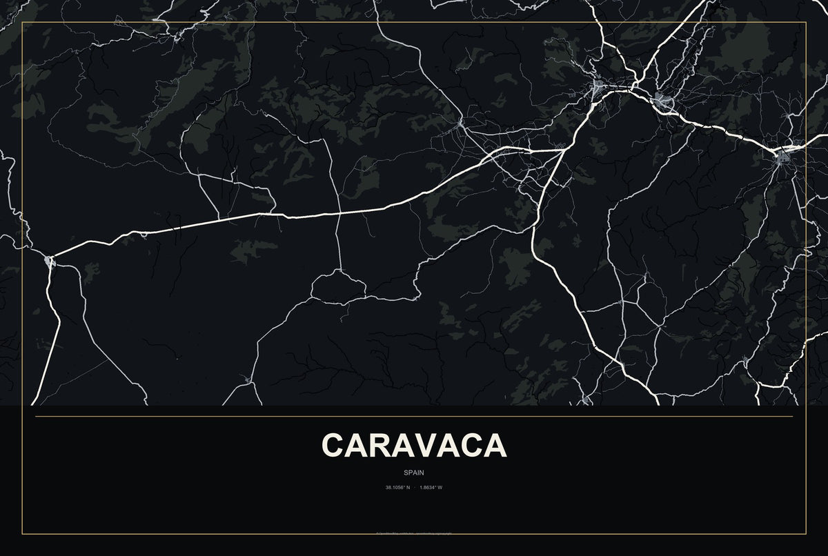 Caravaca, Spain City Map Aluminum Sign in Metropolitan Noir style