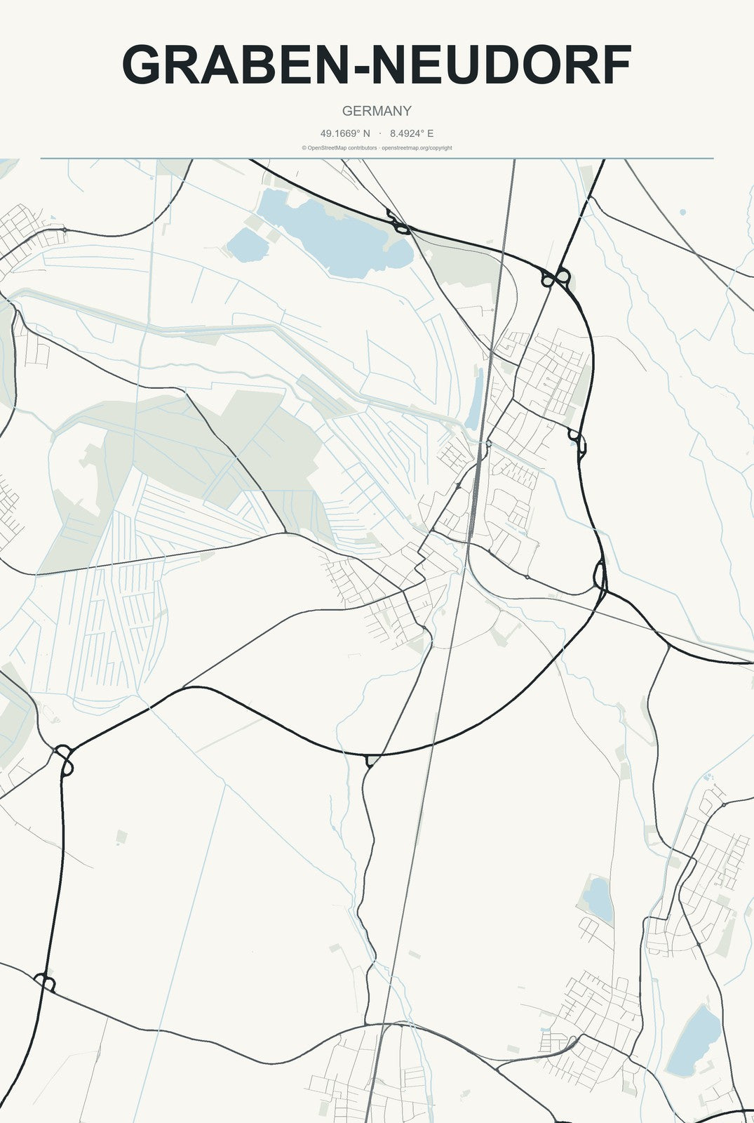 Graben-Neudorf, Germany City Map Aluminum Sign in Headline Atlas style