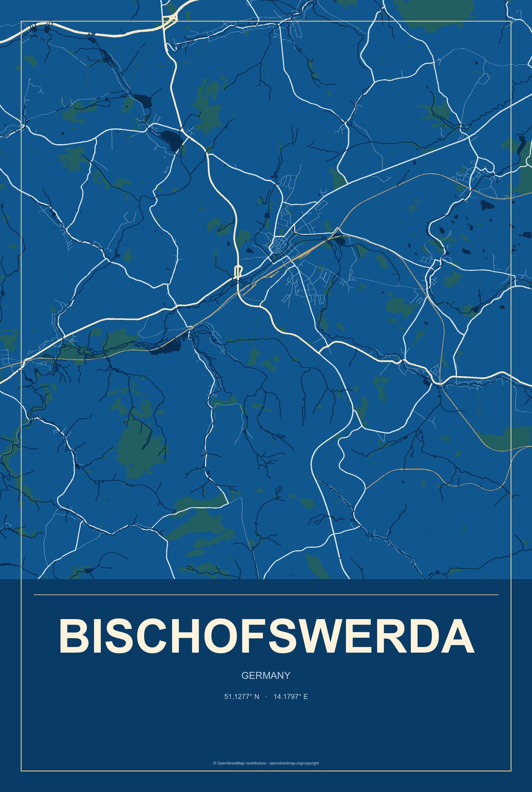 Bischofswerda, Germany City Map Aluminum Sign in Harbor Cobalt style