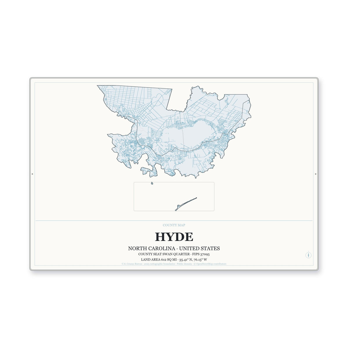 Hyde County, North Carolina Map Aluminum Sign in Gallery Air style
