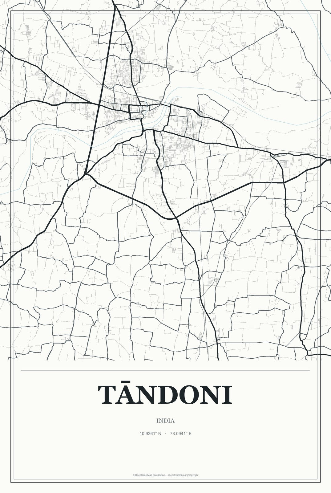 Tāndoni, India City Map Aluminum Sign in Gallery Air style