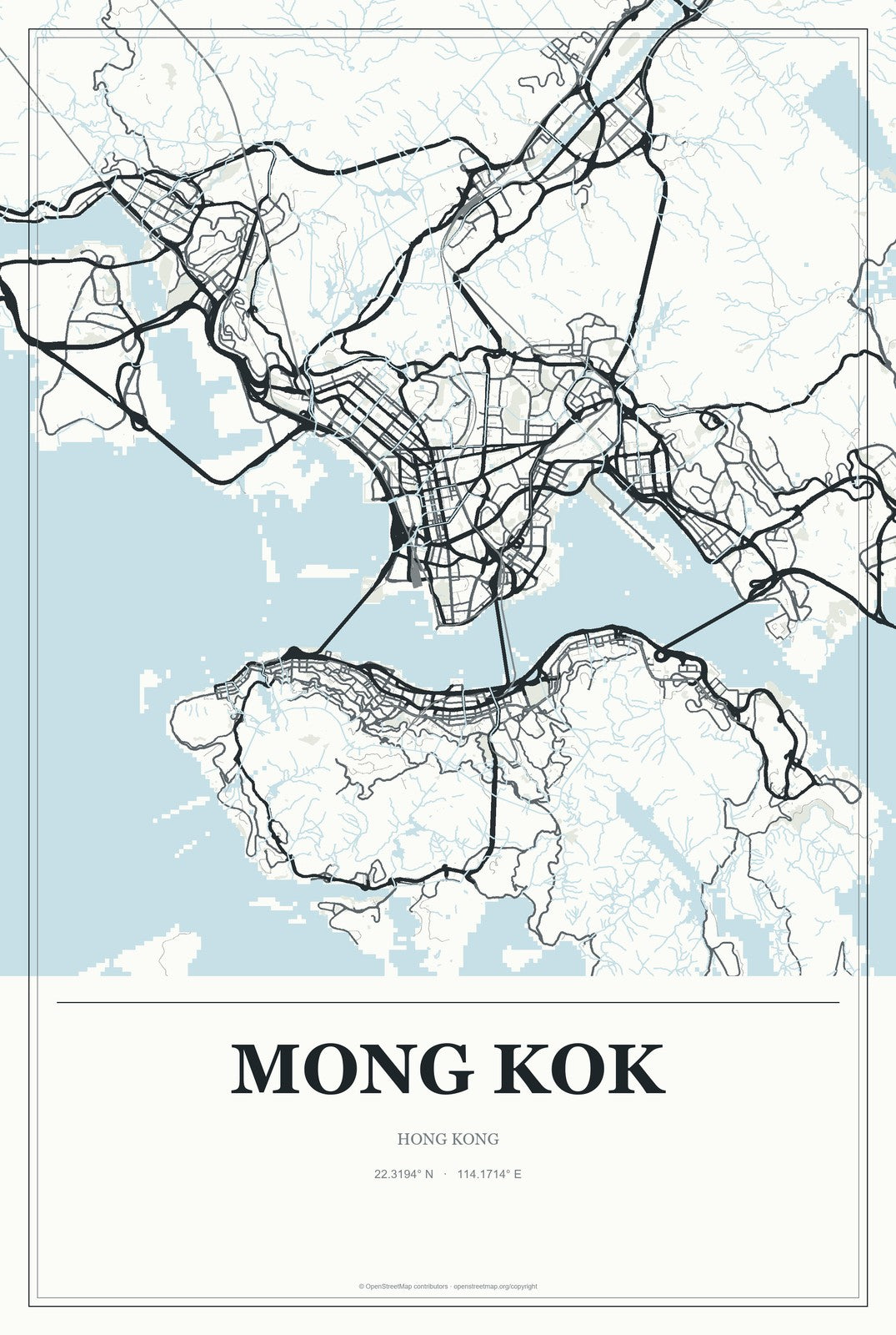 Mong Kok, Hong Kong City Map Aluminum Sign in Gallery Air style