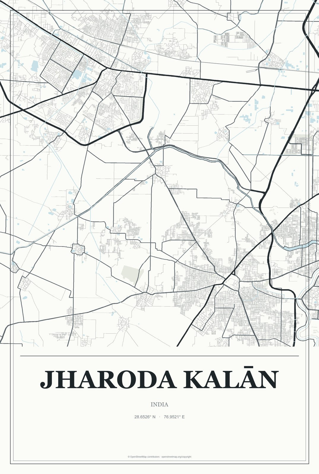 Jharoda Kalān, India City Map Aluminum Sign in Gallery Air style