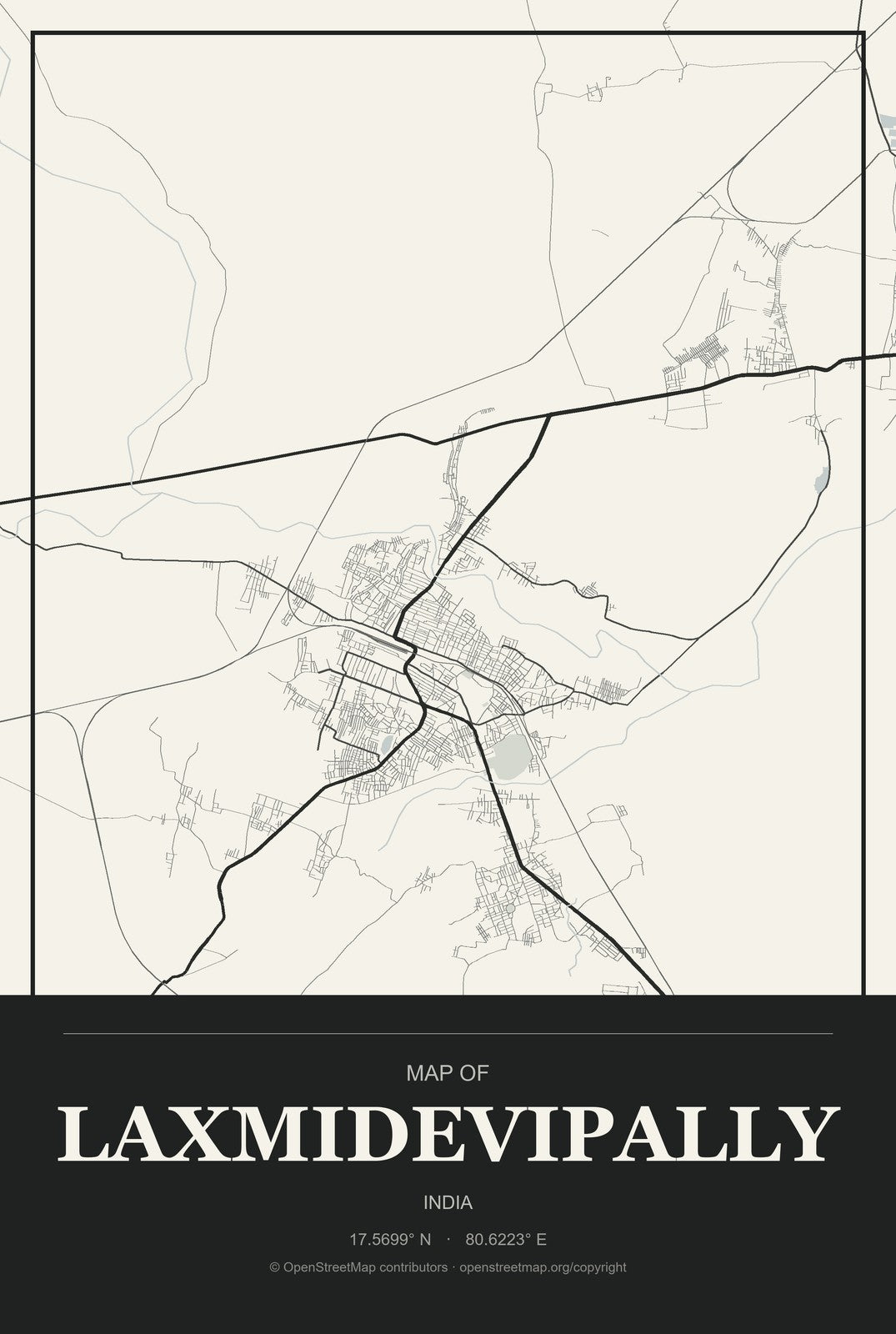 Laxmidevipally, India City Map Aluminum Sign in Museum Plaque style