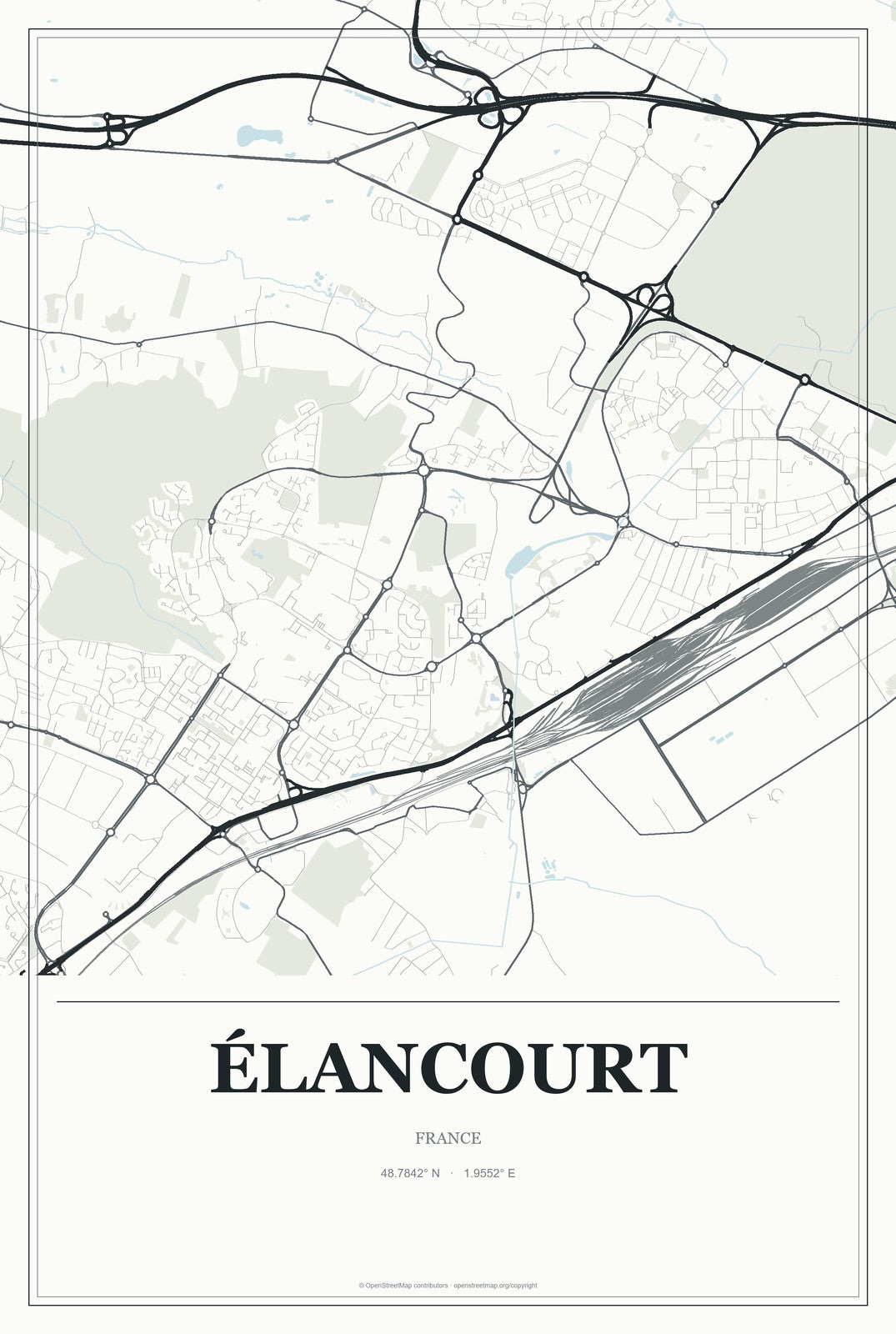 Élancourt, France City Map Aluminum Sign in Gallery Air style