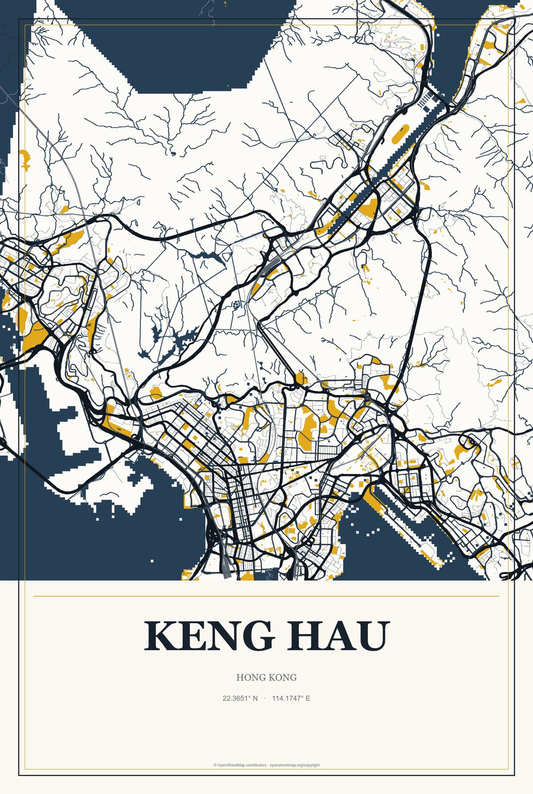 Keng Hau, Hong Kong City Map Aluminum Sign in Citrine Modern style