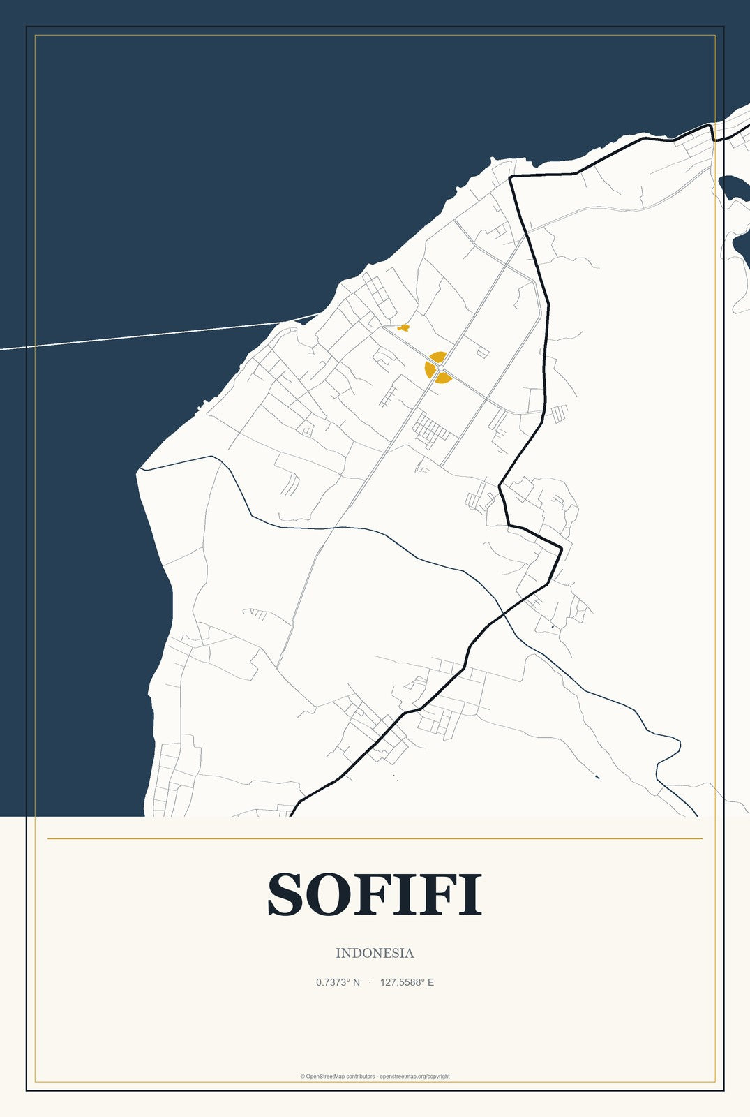 Sofifi, Indonesia City Map Aluminum Sign in Citrine Modern style