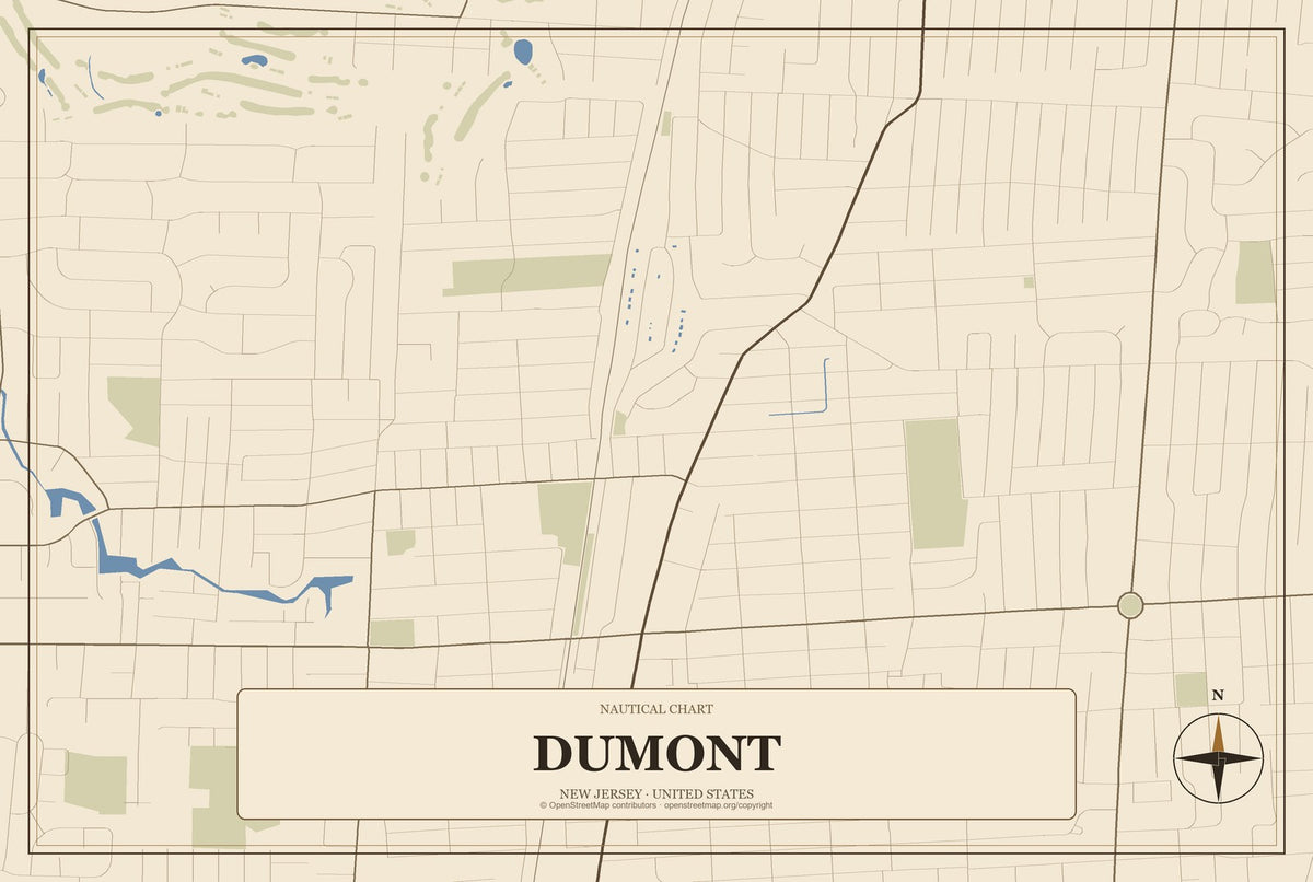 Dumont, New Jersey City Map Aluminum Sign in Heritage Nautical style
