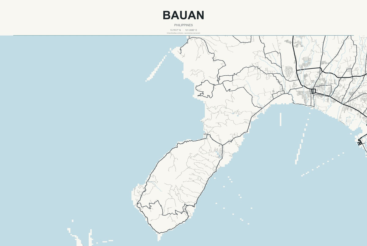 Bauan, Philippines City Map Aluminum Sign in Headline Atlas style