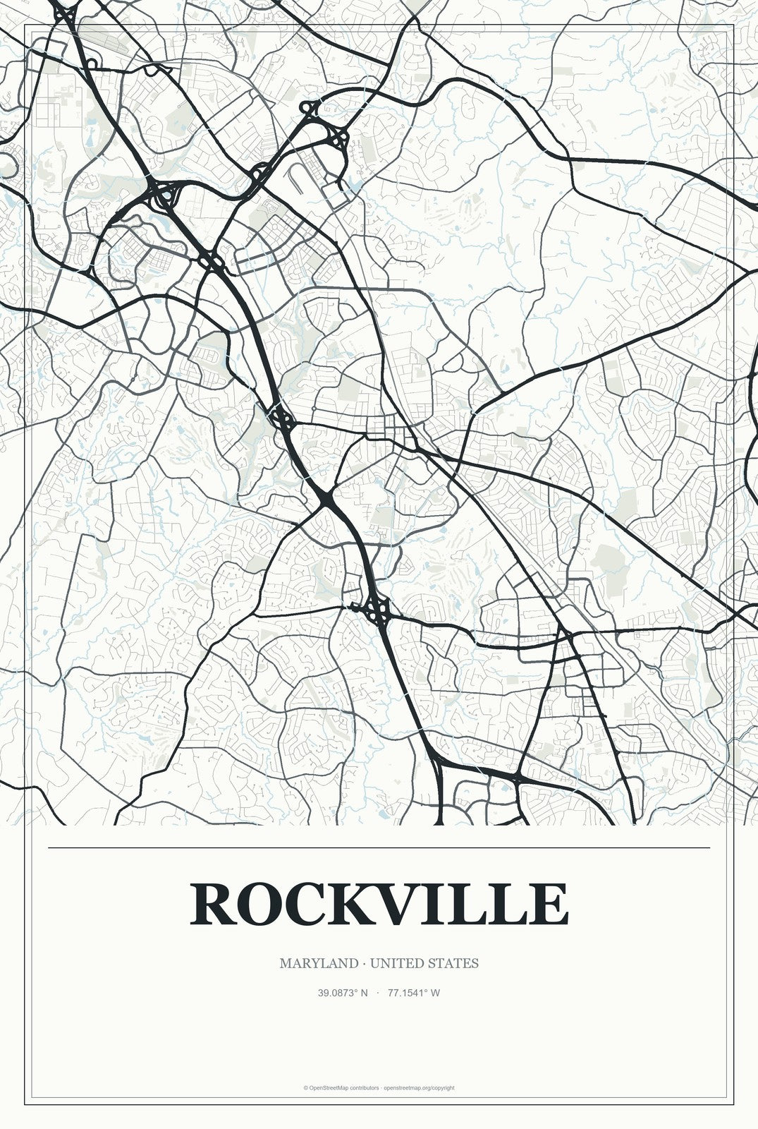 Rockville, Maryland City Map Aluminum Sign in Gallery Air style