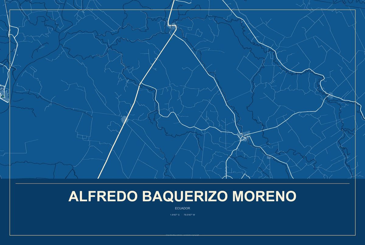 Alfredo Baquerizo Moreno, Ecuador City Map Aluminum Sign in Harbor Cobalt style