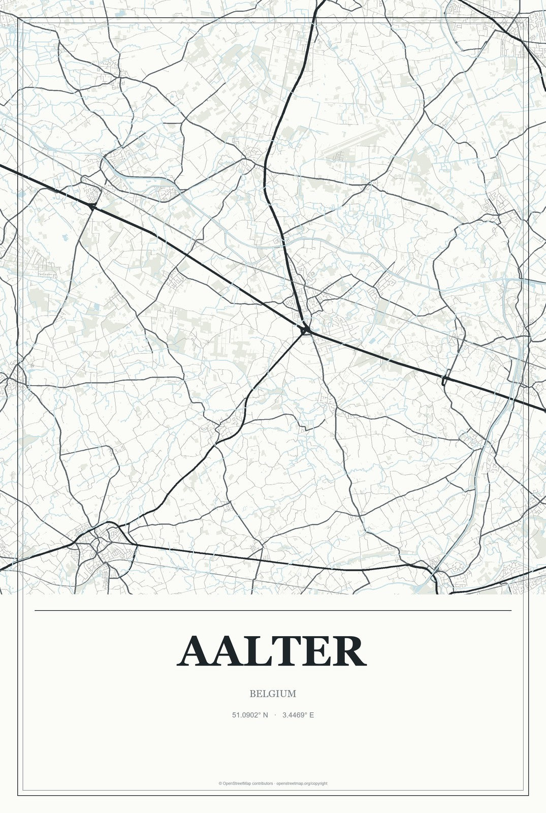 Aalter, Belgium City Map Aluminum Sign in Gallery Air style