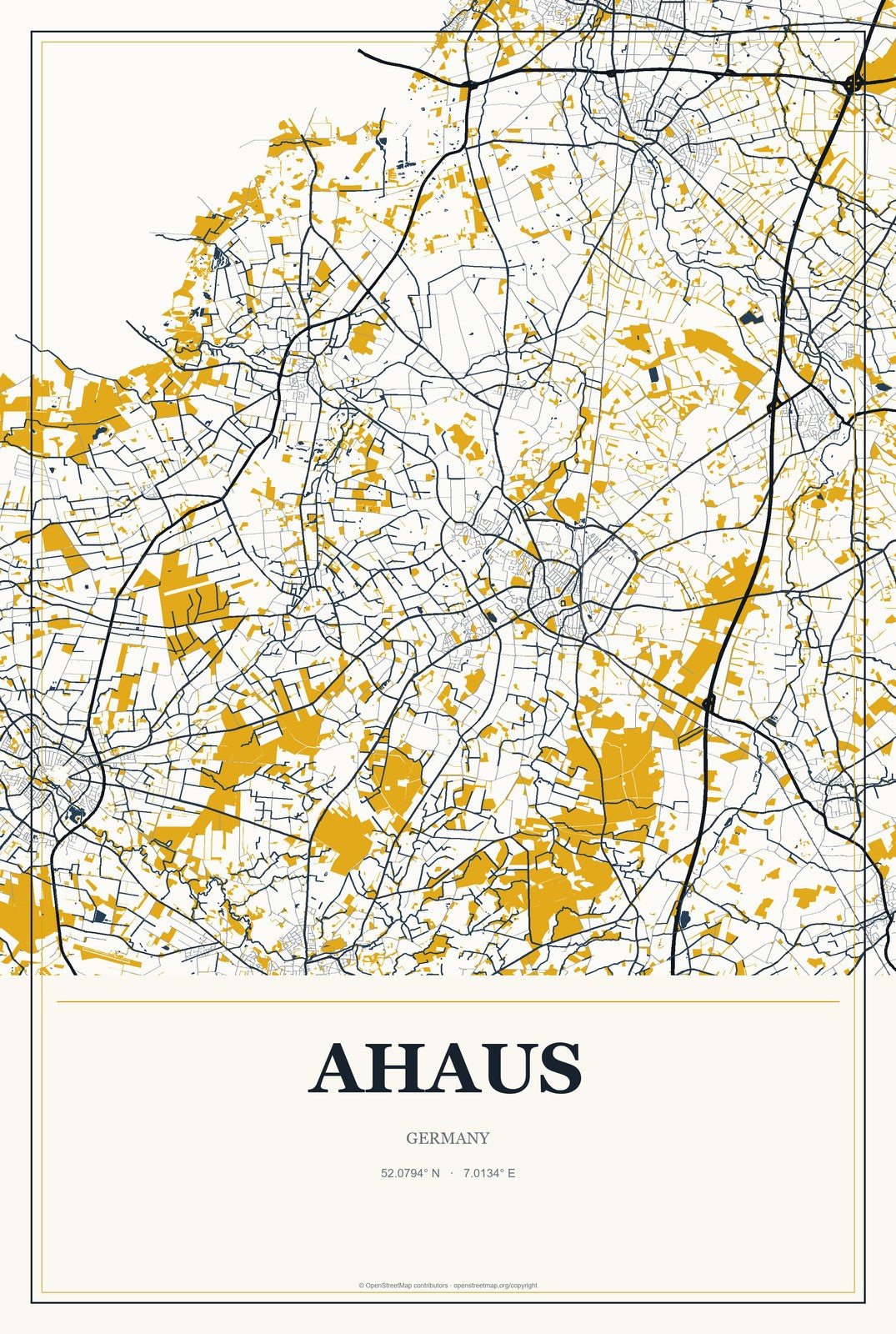 Ahaus, Germany City Map Aluminum Sign in Citrine Modern style