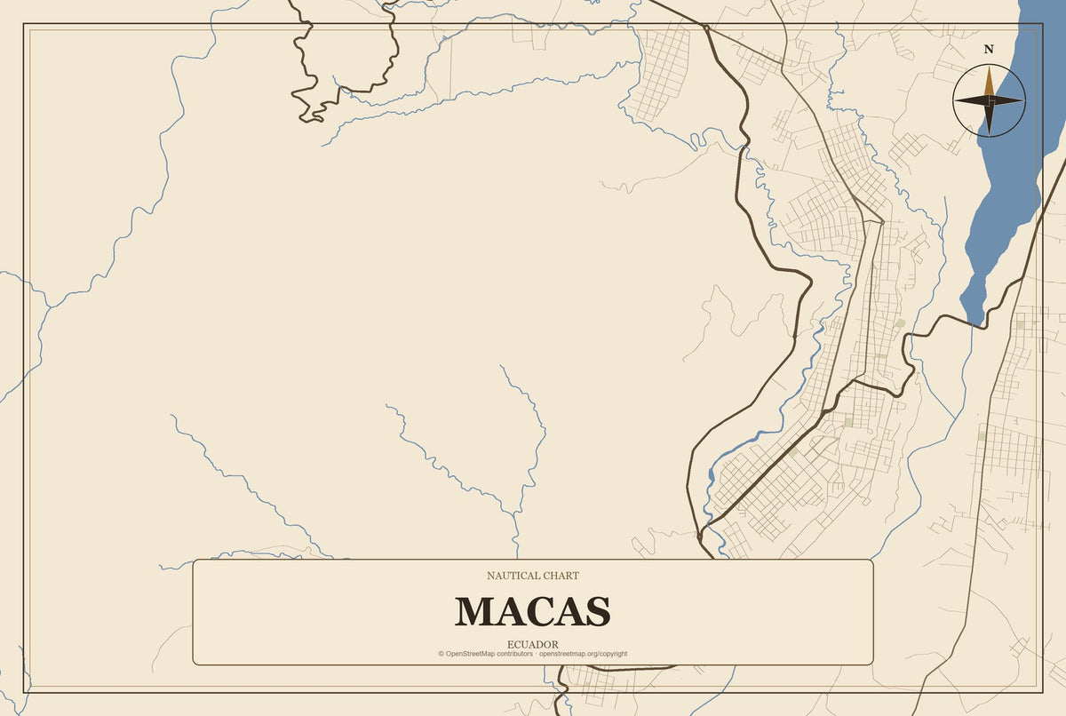 Macas, Ecuador City Map Aluminum Sign in Heritage Nautical style