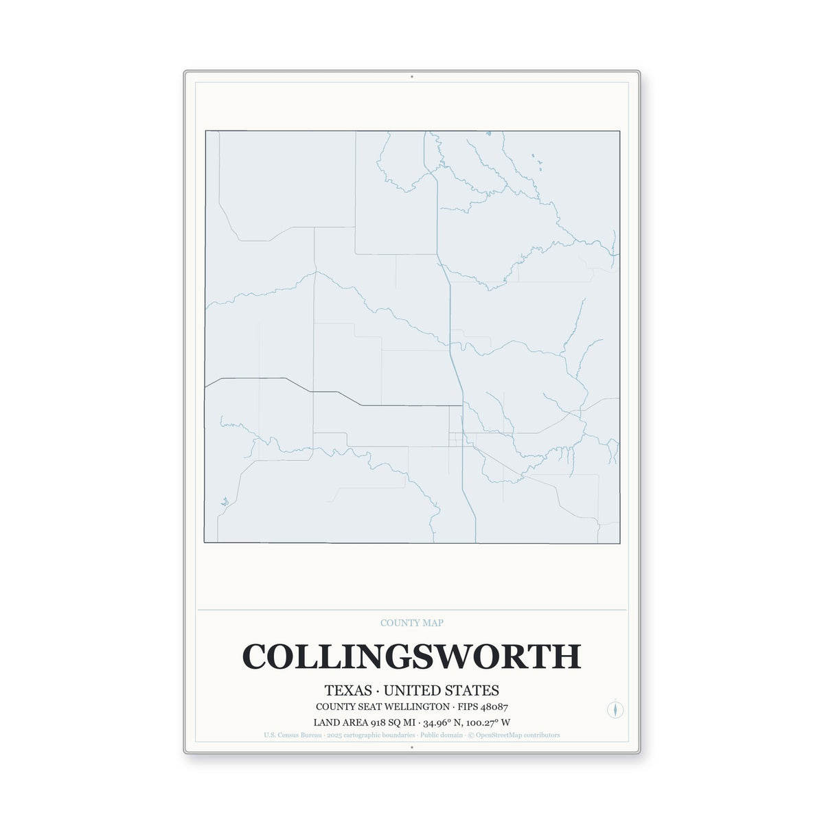 Collingsworth County, Texas Map Aluminum Sign in Gallery Air style