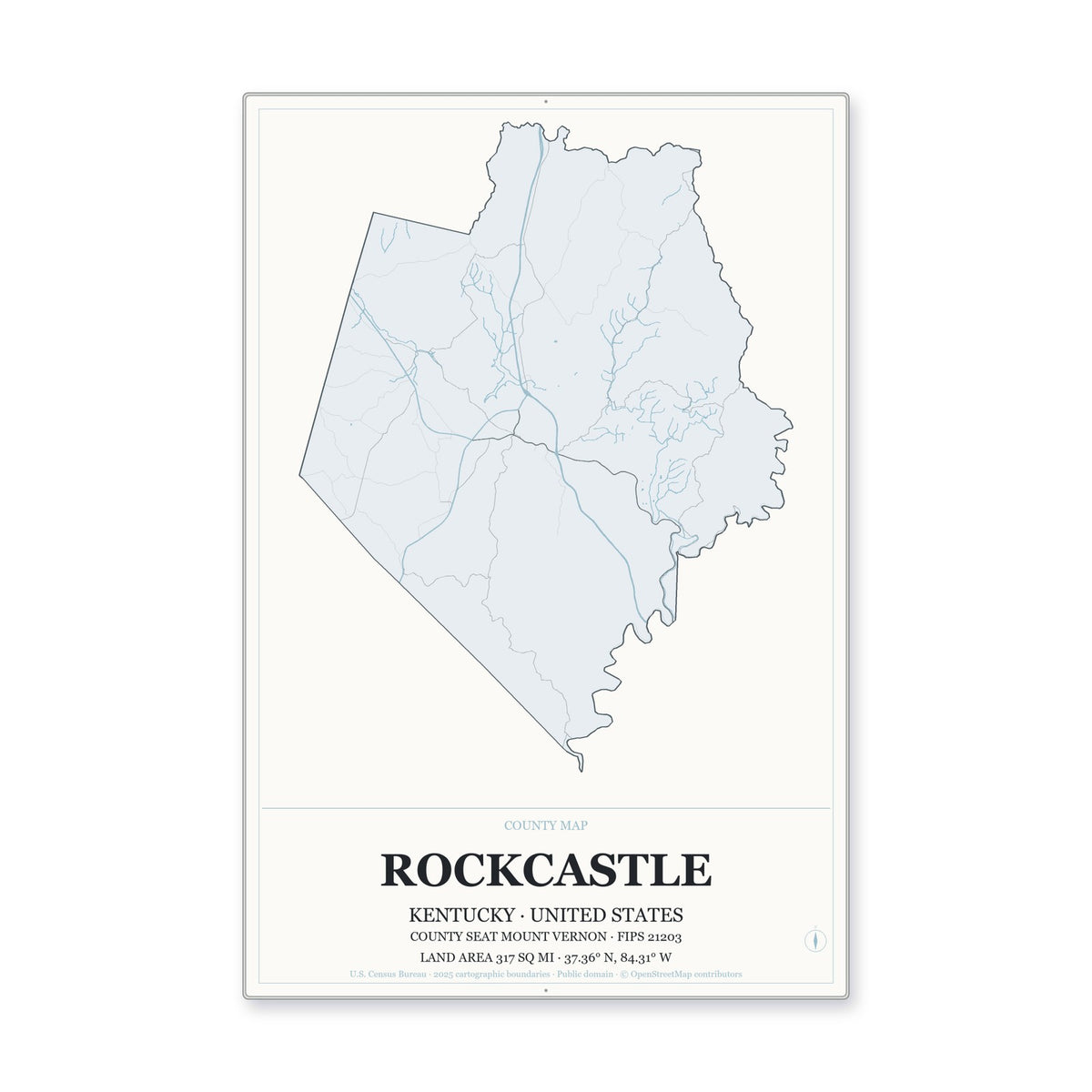 Rockcastle County, Kentucky Map Aluminum Sign in Gallery Air style