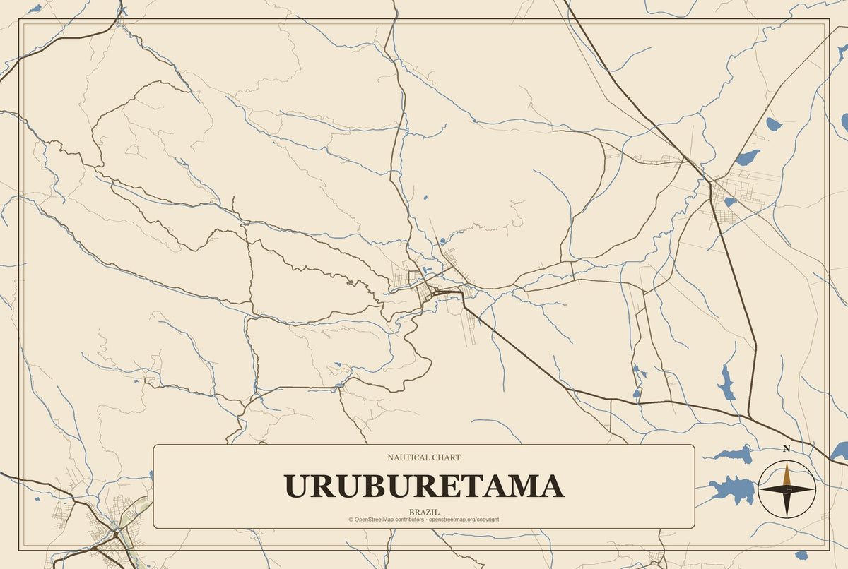 Uruburetama, Brazil City Map Aluminum Sign in Heritage Nautical style