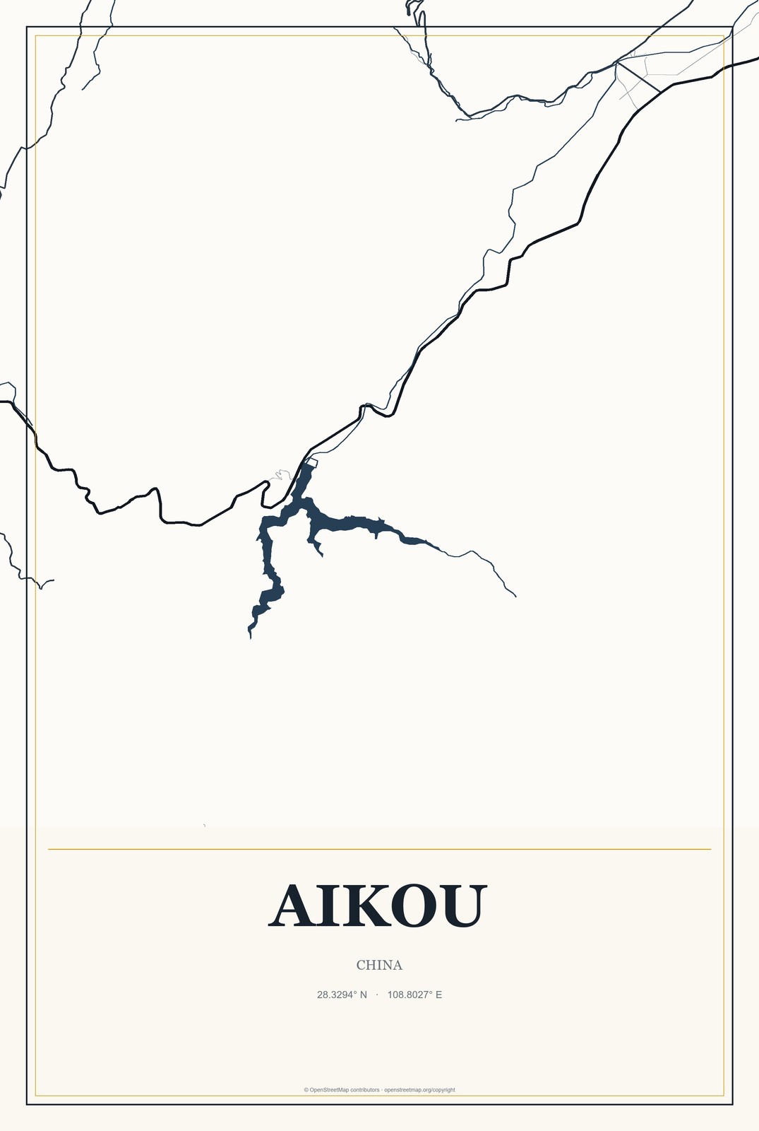 Aikou, China City Map Aluminum Sign in Citrine Modern style