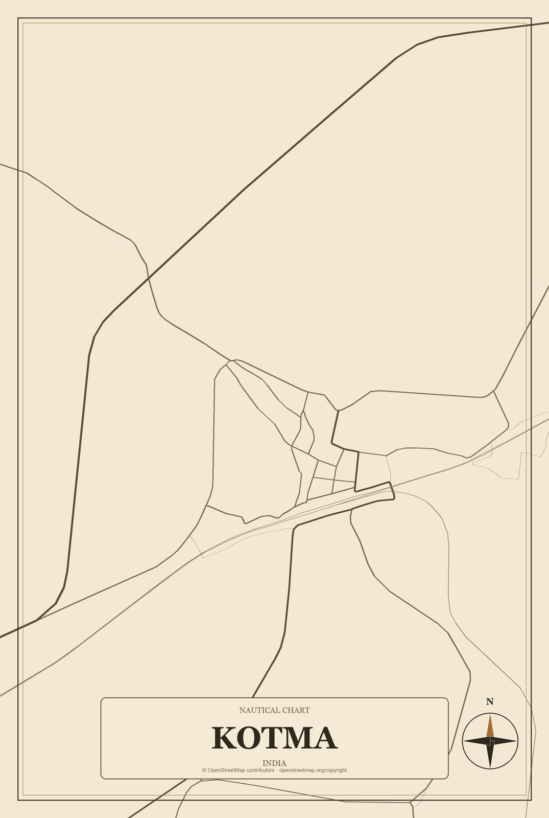 Kotma, India City Map Aluminum Sign in Heritage Nautical style
