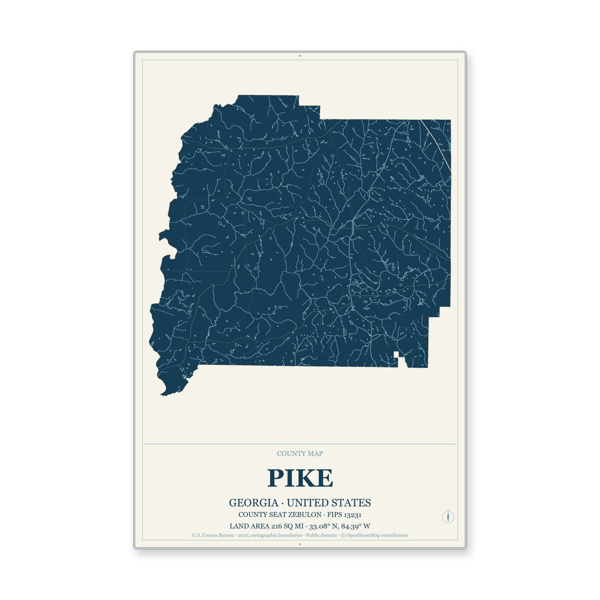 Pike County, Georgia Map Aluminum Sign in Coastal Cutout style